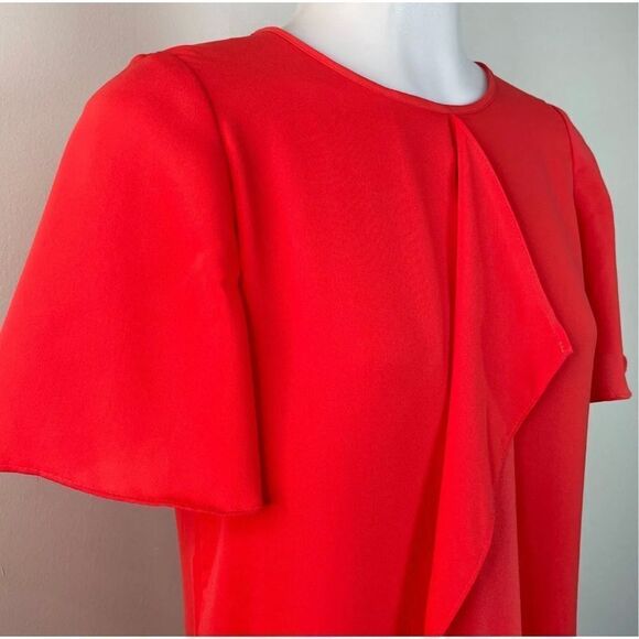 BCBGMaxazria Shift Dress Poppy Orange Cascading Ruffle Short Sleeve Size M - Picture 2 of 9